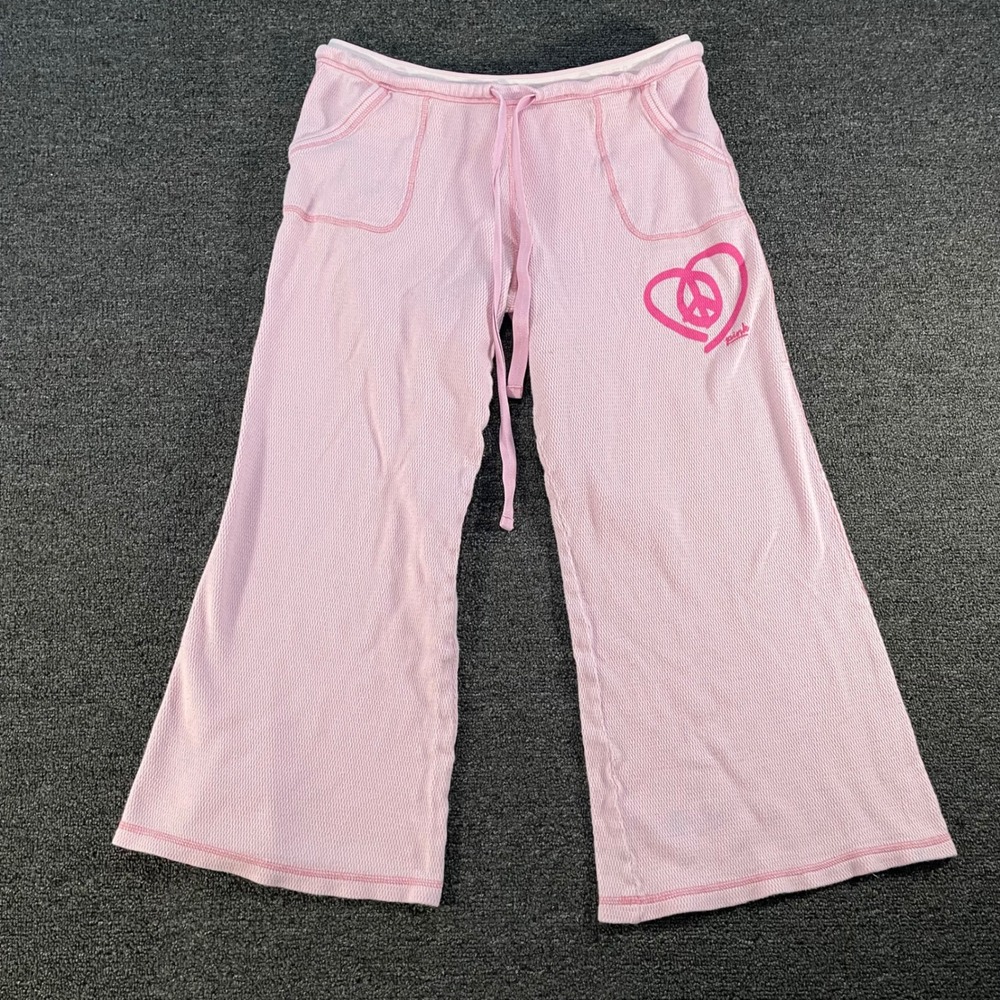 Victoria's Secret PINK Pajama Pants Women L Pink Good Waffle Knit Peace Y2K